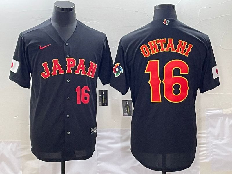 Men 2023 World Cub Japan #16 Ohtani Black Nike MLB Jersey